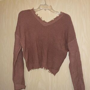 Brown-ish Pink Frayed Hem Knit Sweater